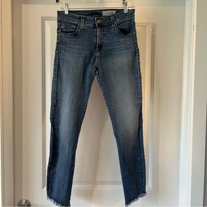 AGOLDE THE FARRAH SKINNY ANKLE HIGH RISE JEANS WITH DISTRESSED ANKLE SIZE 28R